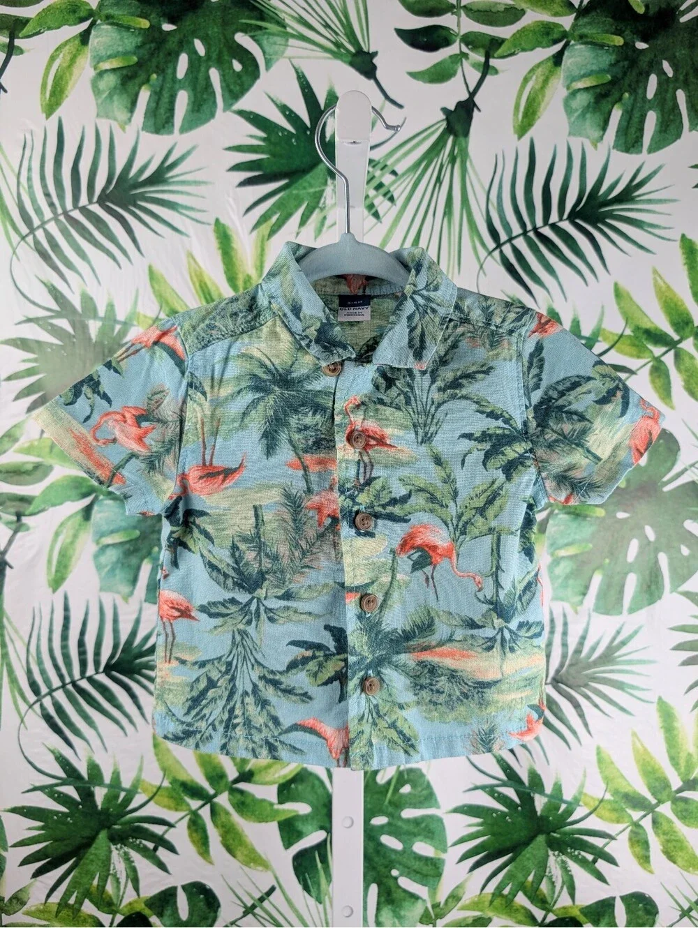 Old Navy Boys Tropical Flamingo Button-Down Shirt (Size: 3-6M)